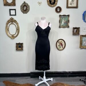 Vintage Black Lace Trim Slip Dress – Lingerie Style Midi